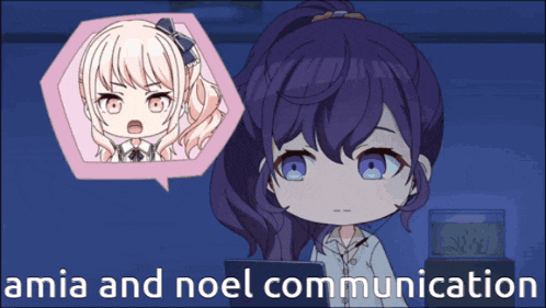 a cartoon of a girl with the words amia and noel communication on the bottom