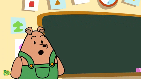 a cartoon of a bear standing in front of a blackboard that says " pine bear "