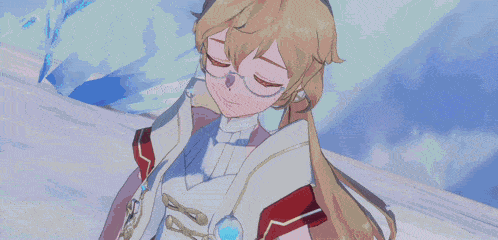 a girl with blonde hair and blue eyes is wearing glasses and a white top