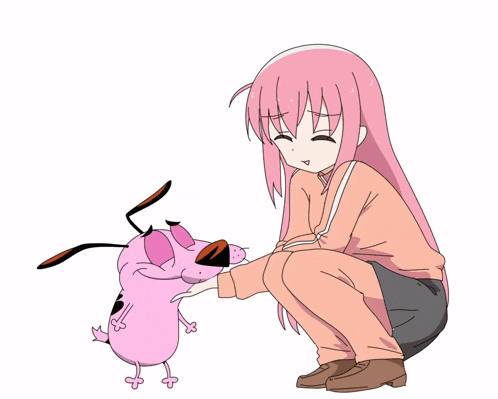 courage the cowardly dog is being petted by a girl with pink hair