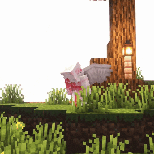 a minecraft character with wings is standing in the grass next to a tree