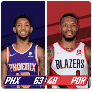 two basketball players from the phoenix and blazers teams