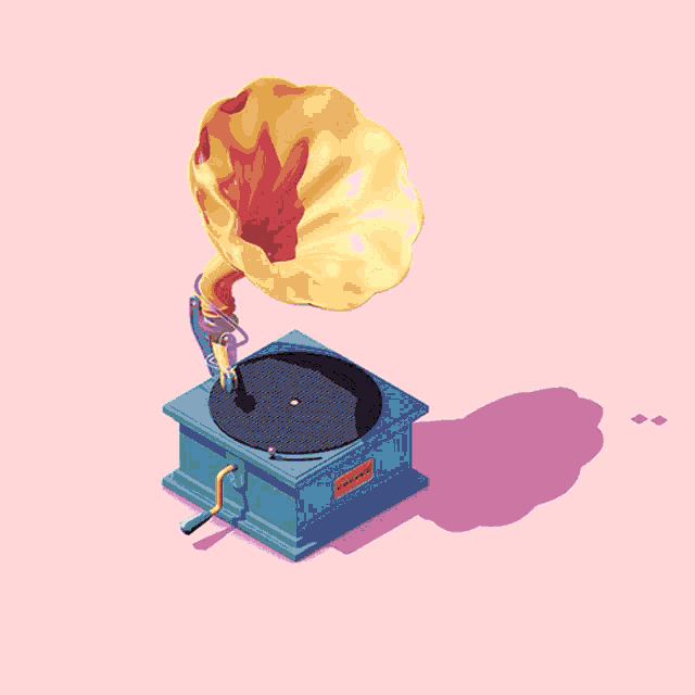 a gramophone with a yellow and red flower on it