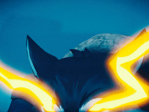 a drawing of a wolf with a yellow light coming out of it 's eyes