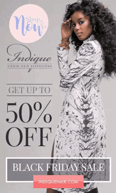 an advertisement for virgin hair extensions that says 50 % off