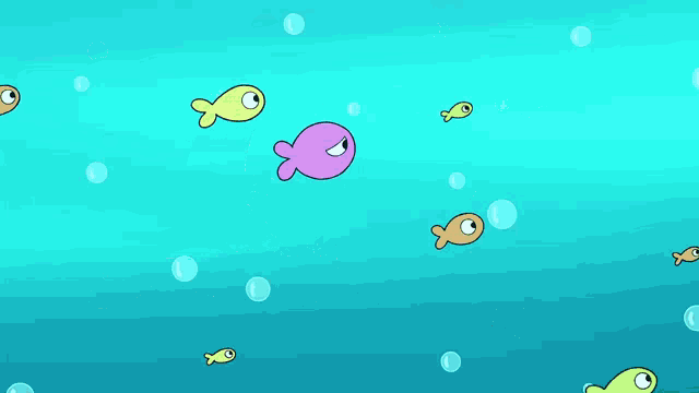 a cartoon character is swimming in the water with fish