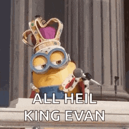 a minion is wearing a crown and holding a microphone while standing in front of a microphone .