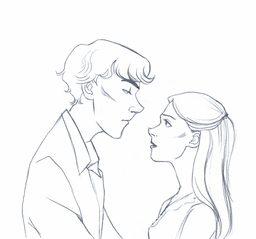 a drawing of a man and woman kissing