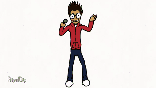 a cartoon drawing of a person wearing glasses and a mask with flipaclip written below it