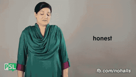 a woman in a green shirt is making a face and the word honest is behind her