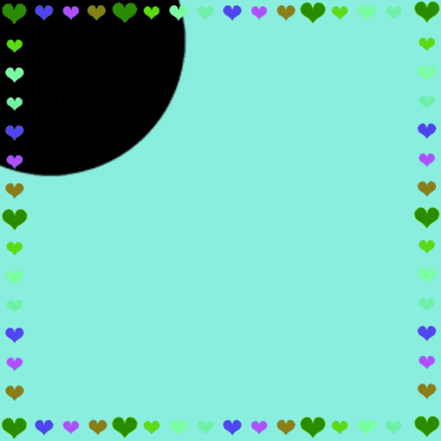 a blue background with a purple circle in the middle and hearts around it