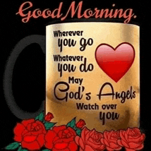 a good morning mug with a heart and roses on it