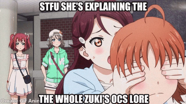 a gif of a girl covering another girl 's eyes with a caption that says stfu she 's explaining the