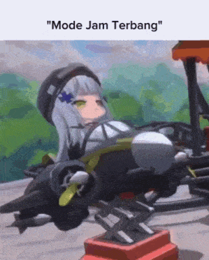 a picture of a girl in a helicopter with the words " mode jam terbang " on the bottom