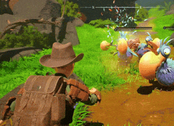 a man in a cowboy hat is playing a video game with a n and e on the screen