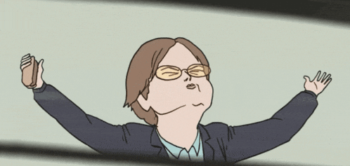 a cartoon of a man with his arms outstretched looking up