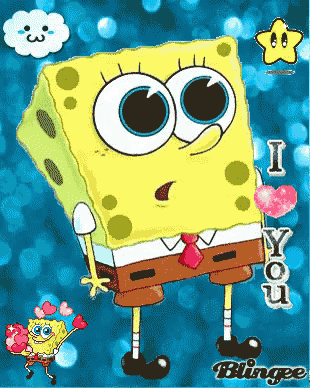 a picture of spongebob with the words " i love you " written on it