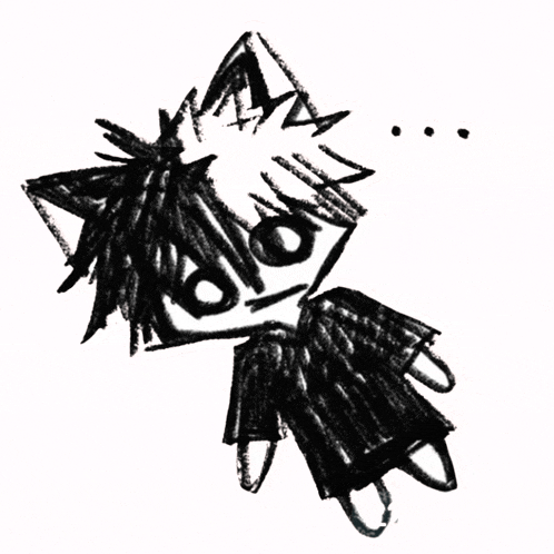 a black and white drawing of a cartoon character
