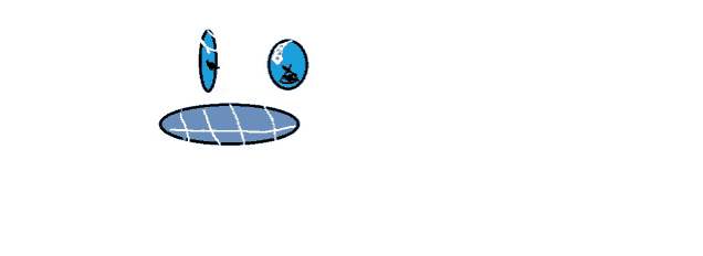 a cartoon drawing of a face with blue eyes and a blue mouth