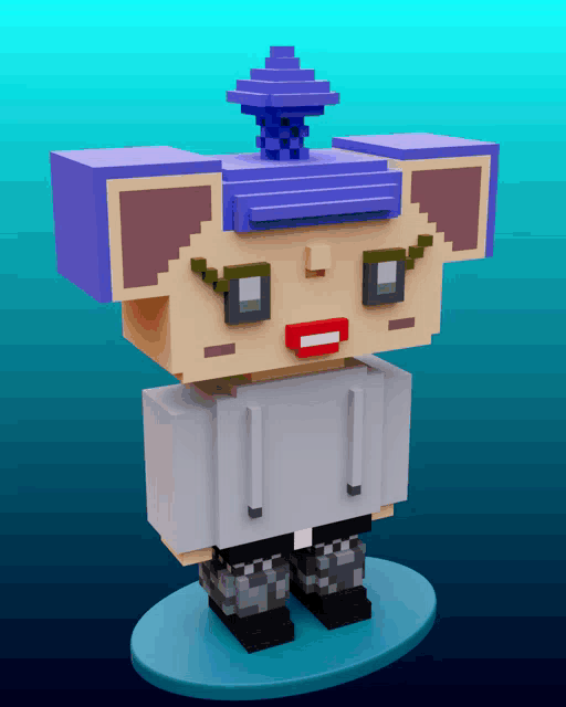 a 3d model of a person wearing a hoodie and a hat