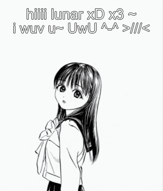 a black and white drawing of a girl with long hair and a thank you message