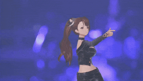 a girl with long brown hair is wearing a leather jacket and shorts