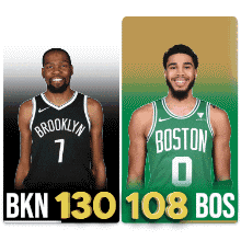 a brooklyn nets player and a boston celtics player standing next to each other