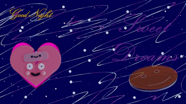 a pink heart with a face on it and the words good night sweet dreams
