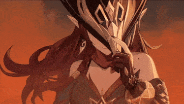 a close up of a woman wearing a mask and holding a sword .