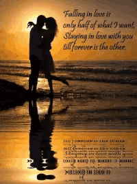 a picture of a couple kissing on the beach with a quote about falling in love