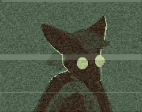 a pixel art of a cat wearing a hat and glasses on a green background .