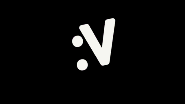 a colorful background with a white letter v
