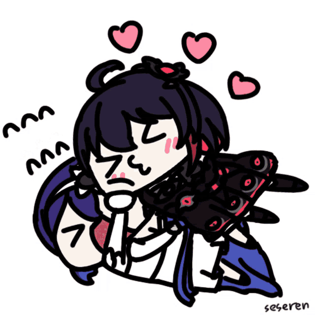 a drawing of a girl with hearts around her and the name se seren on the bottom right
