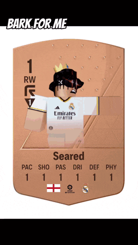 a soccer card that says seared and has the number 1 on it