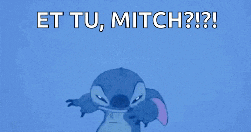a cartoon of stitch screaming with the words et tu mitch