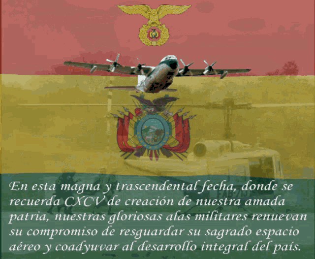 a picture of a plane with the words " en esta magna y trascendental fecha " on it