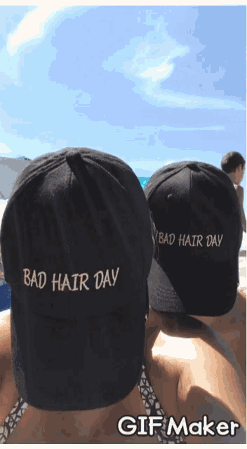 a couple of hats that say bad hair day