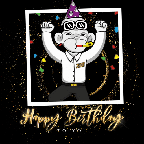 a birthday card with a monkey wearing a party hat and the words " happy birthday to you "
