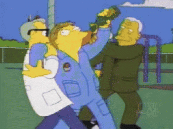a cartoon of a man holding a bottle and another man holding a bottle