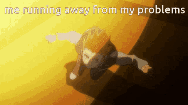 a cartoon of a person running away from problems