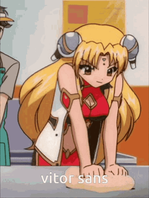 a cartoon of a girl kneading dough with the words vitor sans written below her