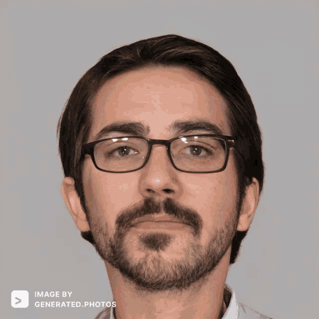 a man with glasses and a beard has an image by generated.photos