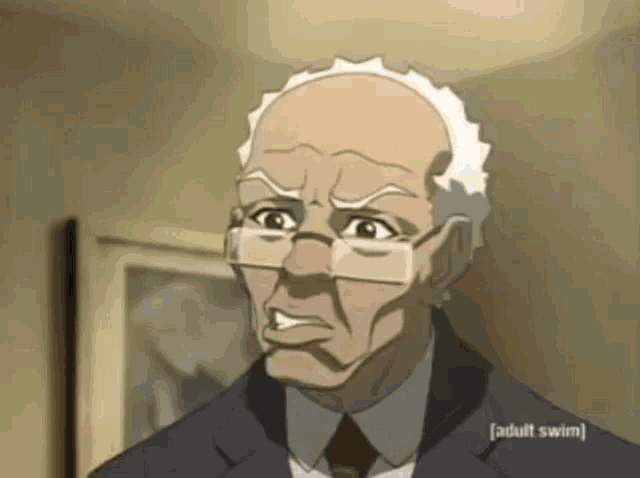 a man in a suit and tie is smoking a cigarette and has the word adult swim on his shirt