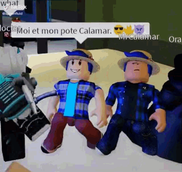 a group of roblox characters standing next to each other on a table .