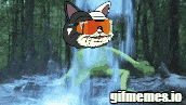 a cartoon cat is standing in front of a waterfall with the words gifmemes.io below him