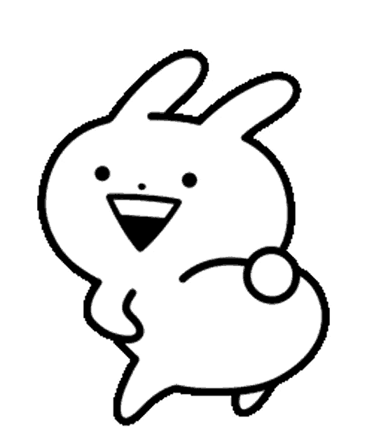 a black and white drawing of a rabbit with a speech bubble .
