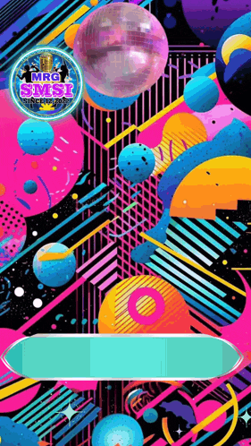 a colorful graphic with a disco ball in the middle