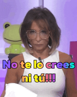 a woman wearing glasses and a white tank top says " no te lo crees ni tu "