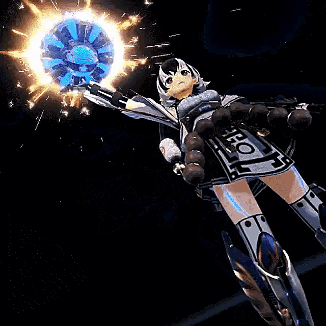 a blue and yellow object is being thrown into the air