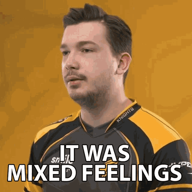 a man wearing a jersey that says knights on the collar says it was mixed feelings